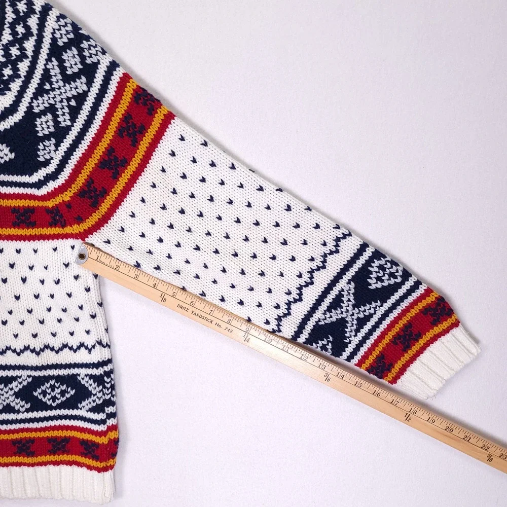 National‎ Shirt Shops Vintage Fair Isle Nordic Knit Sweater Mens Large White Red